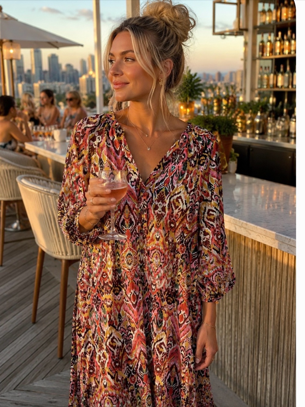 Zara Multicolored Aztec/Ikat Print Boho Maxi Tunic Dress Women’s Extra Small